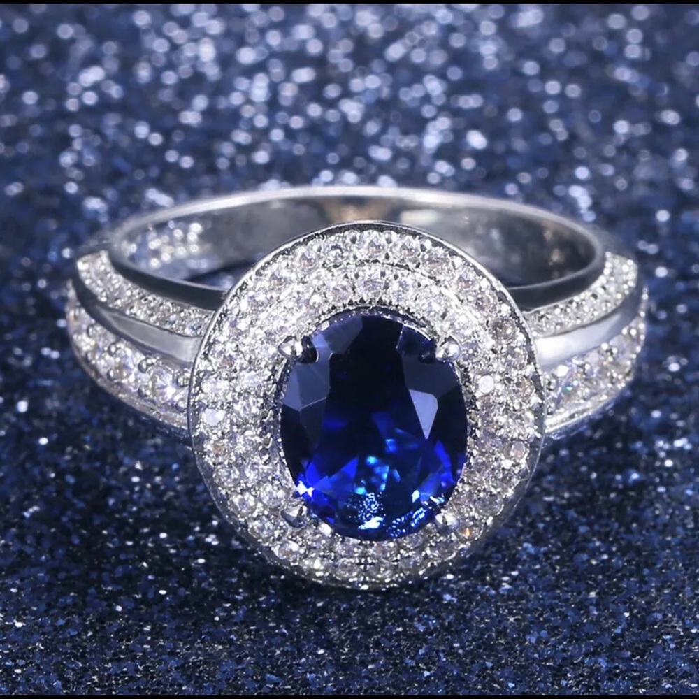 925 Stamped Sterling Silver Blue Sapphire Ring - Picture 2 of 8
